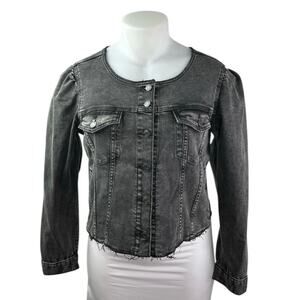 NEW Gap Women's Black Long Puff Sleeve Button Down Denim Jean Jacket Size XL